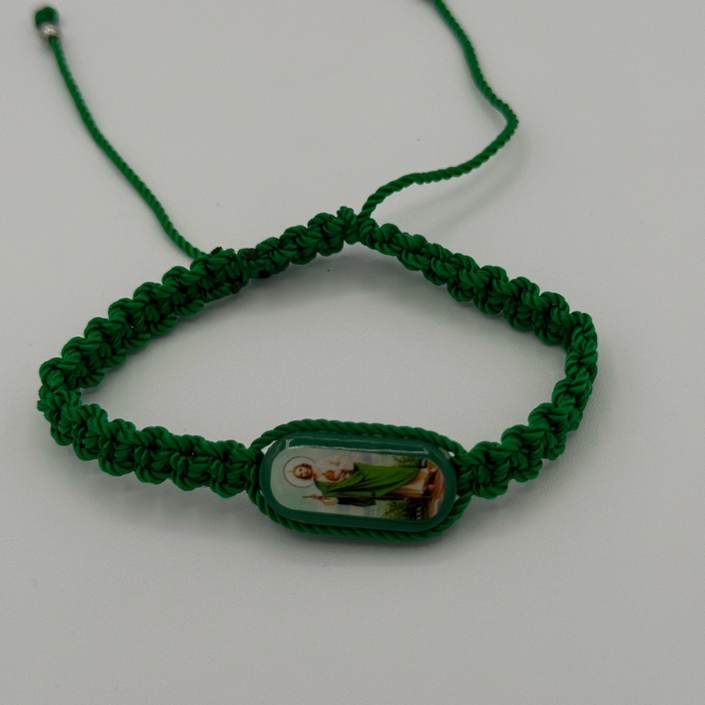 Green Braided Bracelet with Religious Charm